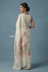 Festive Edit! Handloom Pure Linen Silk Saree with Floral Print in Pearl White