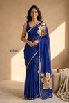 Mulmuli ~ Pure Handwoven Mul Cotton Saree with Handpaint Flora in Dark Blue