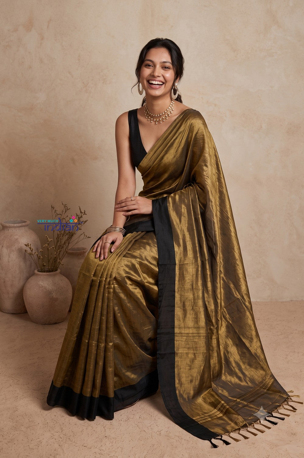 Tarang 2.0 ~ Designer Cotton Tissue Saree in Gold and Black