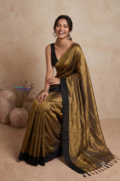 Tarang 2.0 ~ Designer Cotton Tissue Saree in Gold and Black