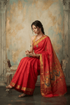 Virasat 2.0 ~ Handloom Pure Cotton Paithani With Asawali Pallu ~ Crimson Red