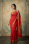 Virasat 2.0 ~ Handloom Pure Cotton Paithani With Asawali Pallu ~ Crimson Red