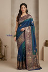 Bengal Gatha ~ Handloom Tussar Silk Saree with Floral Hand Embroidery in Azure Blue