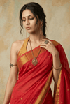 Virasat 2.0 ~ Handloom Pure Cotton Paithani With Asawali Pallu ~ Crimson Red