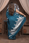 Kashi ~ Handloom Banarasi Pure Katan Silk Saree in Teal Blue (Silk Mark Certified)