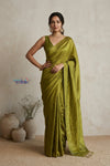 Tarang 2.0 ~ Designer Handloom Cotton Tissue Saree in Olive Green