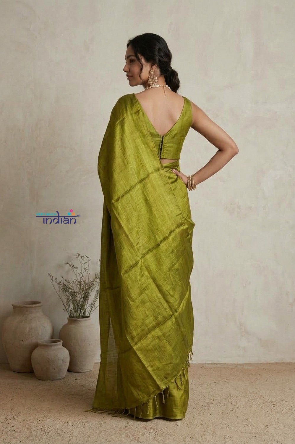 Tarang 2.0 ~ Designer Handloom Cotton Tissue Saree in Olive Green