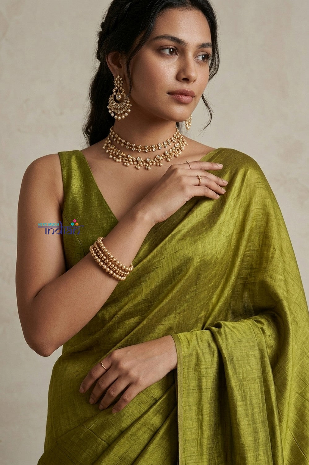 Tarang 2.0 ~ Designer Handloom Cotton Tissue Saree in Olive Green