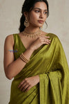 Tarang 2.0 ~ Designer Handloom Cotton Tissue Saree in Olive Green