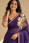 Mulmuli ~ Pure Handwoven Mul Cotton Saree with Handpaint Flora in Dark Purple