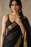 Tarang 2.0 ~ Designer Handloom Cotton Silk Saree in Black and Gold