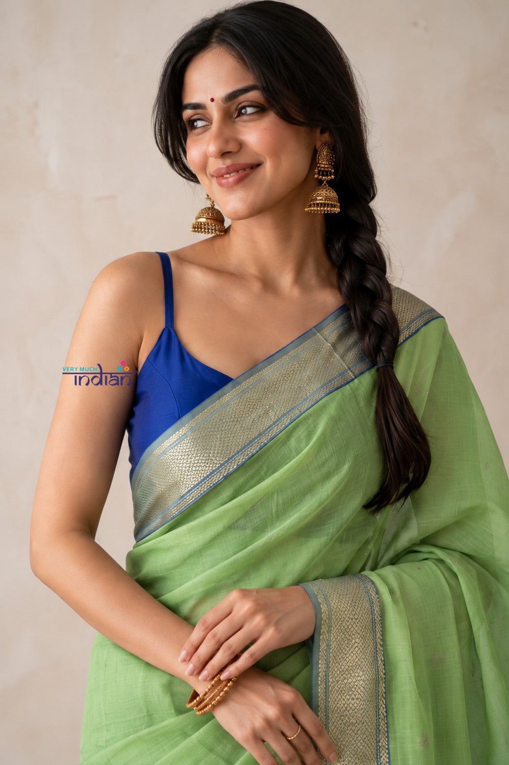 Tarang 2.0 ~ Designer Handloom Cotton Silk Saree in Pastel Green and Blue