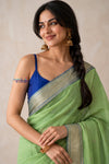 Tarang 2.0 ~ Designer Handloom Cotton Silk Saree in Pastel Green and Blue
