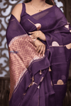 Kashi ~ Handloom Pure Silk High Quality Kora Saree in Deep Purple with Buttis (Silk Mark Certified)