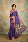Virasat 2.0 ~ Handloom Pure Cotton Paithani With Asawali, Lotus & Peacock Pallu ~ Royal Purple
