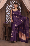 Kashi ~ Handloom Pure Silk High Quality Kora Saree in Deep Purple with Buttis (Silk Mark Certified)