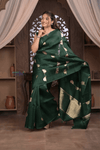 Kashi ~ Handloom Pure Silk High Quality Kora Saree in Bottle Green with Buttis (Silk Mark Certified)