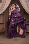 Kashi ~ Handloom Pure Silk High Quality Kora Saree in Deep Purple with Buttis (Silk Mark Certified)