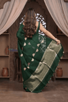 Kashi ~ Handloom Pure Silk High Quality Kora Saree in Bottle Green with Buttis (Silk Mark Certified)