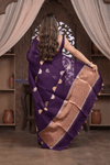 Kashi ~ Handloom Pure Silk High Quality Kora Saree in Deep Purple with Buttis (Silk Mark Certified)