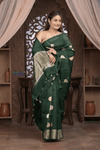 Kashi ~ Handloom Pure Silk High Quality Kora Saree in Bottle Green with Buttis (Silk Mark Certified)