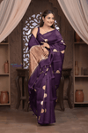 Kashi ~ Handloom Pure Silk High Quality Kora Saree in Deep Purple with Buttis (Silk Mark Certified)