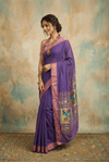 Virasat 2.0 ~ Handloom Pure Cotton Paithani With Asawali, Lotus & Peacock Pallu ~ Royal Purple