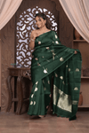 Kashi ~ Handloom Pure Silk High Quality Kora Saree in Bottle Green with Buttis (Silk Mark Certified)