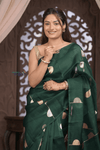 Kashi ~ Handloom Pure Silk High Quality Kora Saree in Bottle Green with Buttis (Silk Mark Certified)