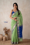 Tarang 2.0 ~ Designer Handloom Cotton Silk Saree in Pastel Green and Blue