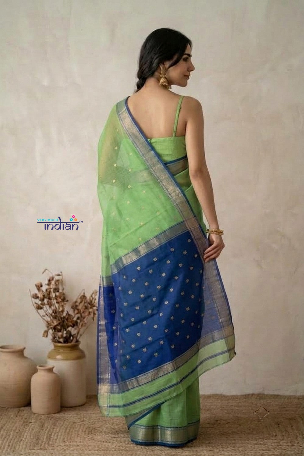 Tarang 2.0 ~ Designer Handloom Cotton Silk Saree in Pastel Green and Blue