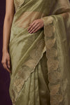 Aarini ~ Organza Banarasi Saree with Handcrafted Beadwork In Mint Green