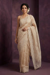Aarini ~ Organza Banarasi Saree with Handcrafted Beadwork In Ivory