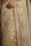 Aarini ~ Organza Banarasi Saree with Handcrafted Beadwork In Ivory