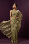 Aarini ~ Organza Banarasi Saree with Handcrafted Beadwork In Mint Green