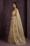 Aarini ~ Organza Banarasi Saree with Handcrafted Beadwork In Ivory