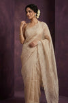Aarini ~ Organza Banarasi Saree with Handcrafted Beadwork In Ivory
