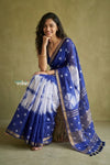 Prakruti ~ Designer Pure Banana Silk Saree in White Blue