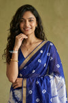 Prakruti ~ Designer Pure Banana Silk Saree in White Blue