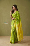 Prakruti ~ Designer Pure Banana Silk Saree in Green & Yellow