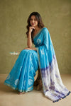 Prakruti ~ Designer Pure Banana Silk Saree in Sky Blue & White