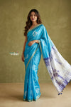 Prakruti ~ Designer Pure Banana Silk Saree in Sky Blue & White