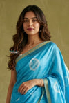 Prakruti ~ Designer Pure Banana Silk Saree in Sky Blue & White