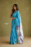 Prakruti ~ Designer Pure Banana Silk Saree in Sky Blue & White