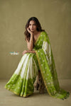 Prakruti ~ Designer Pure Banana Silk Saree in Green & White