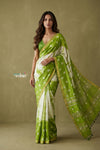 Prakruti ~ Designer Pure Banana Silk Saree in Green & White