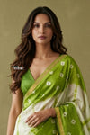 Prakruti ~ Designer Pure Banana Silk Saree in Green & White