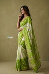 Prakruti ~ Designer Pure Banana Silk Saree in Green & White