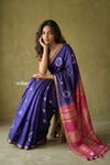 Prakruti ~ Designer Pure Banana Silk Saree in Dark Blue & Pink