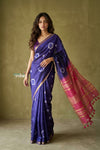 Prakruti ~ Designer Pure Banana Silk Saree in Dark Blue & Pink